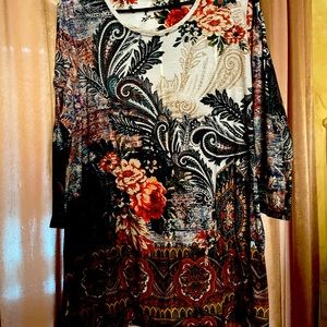 Chico's Floral Paisley Patchwork Mixed Print Tunic Top Size [Insert Size: XL